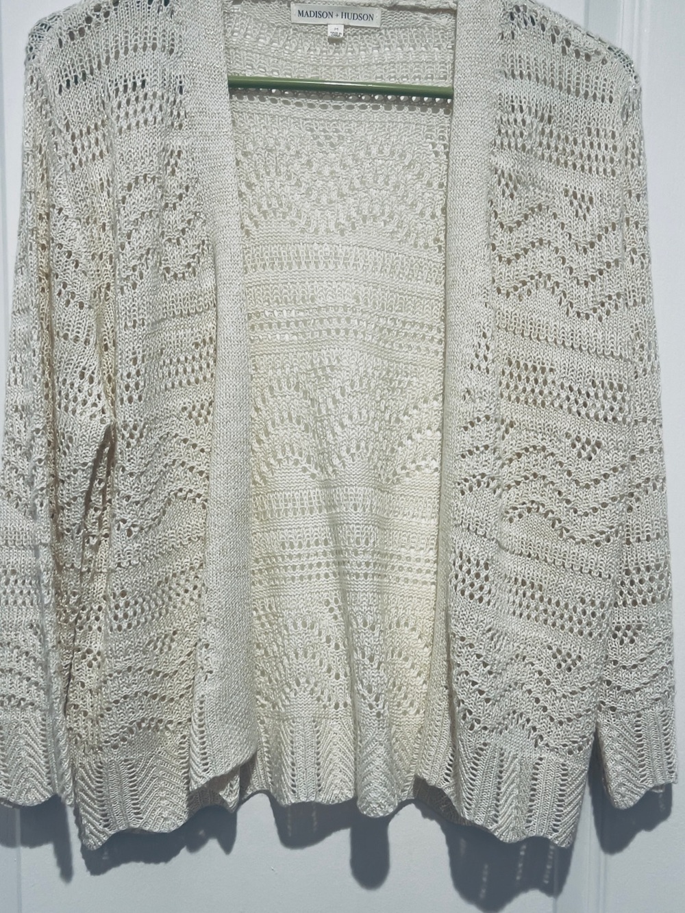 Madison + Hudson Open-Weave Cream Cardigan with gold sparkles, size Medium, New
